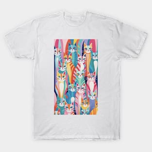 Whisker Rainbow Rhapsody: A Kaleidoscope of Colorful Cat Patterns T-Shirt